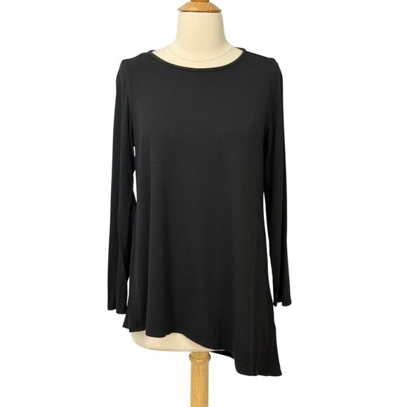 Eileen Fisher System Black Long Slv Tunic Top Asymmetric Modern Viscose Size M - Picture 1 of 7